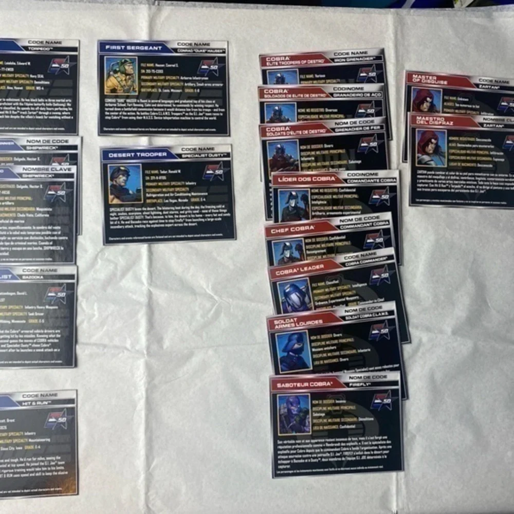 GI JOE File cards French/ English/Spanish